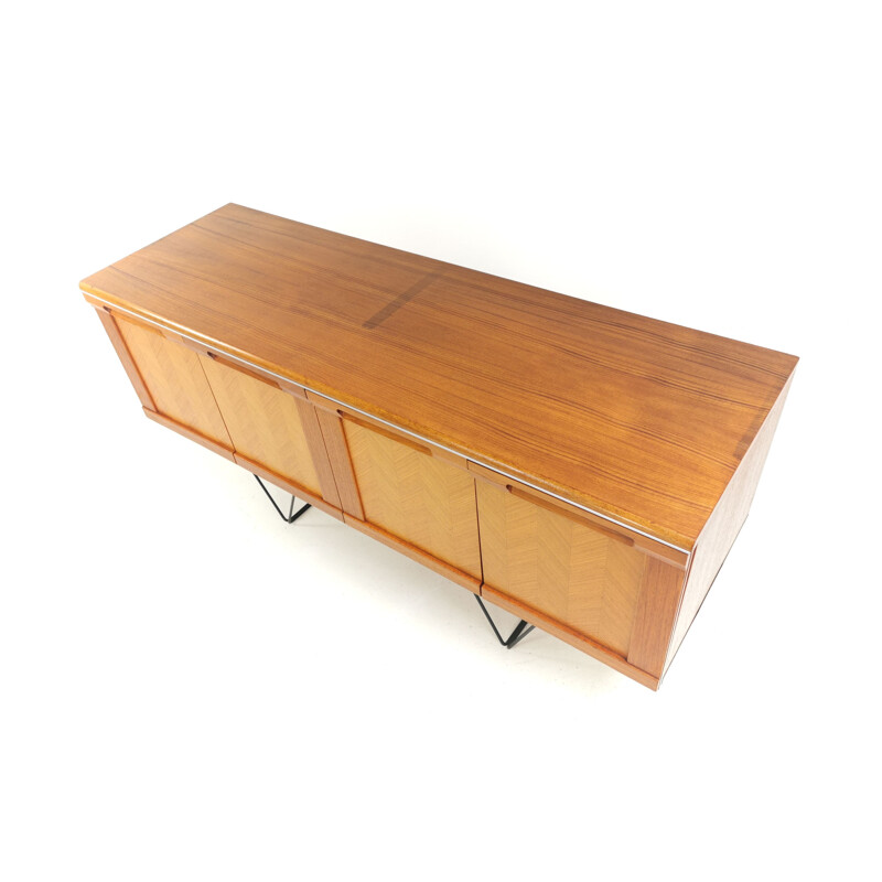 Vintage G Plan teak Herringbone sideboard with floating hairpin legs 