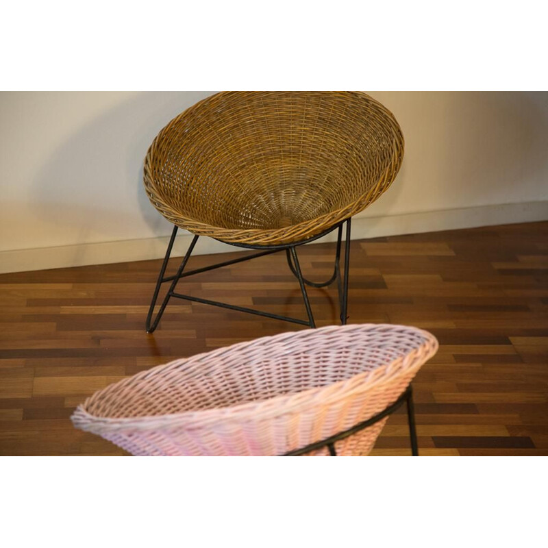 Vintage coffee table and pair of rattan armchairs set 