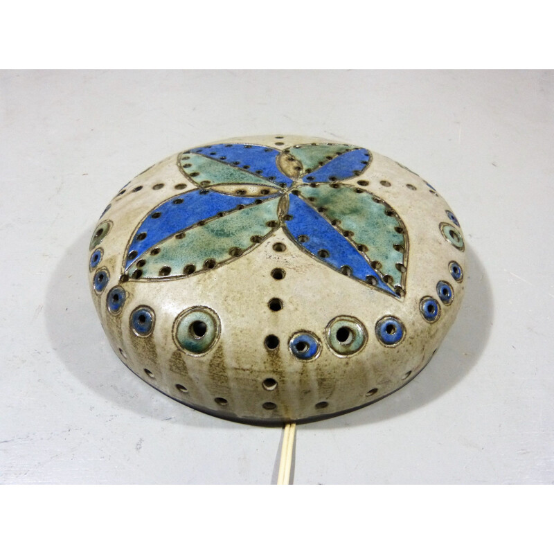 Aplique de cerámica vintage en beige marrón verde y azul de Hannie Mein, Países Bajos 1960
