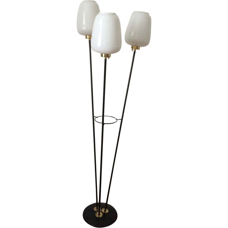 Lampadaire italien vintage avec opaline, 1960