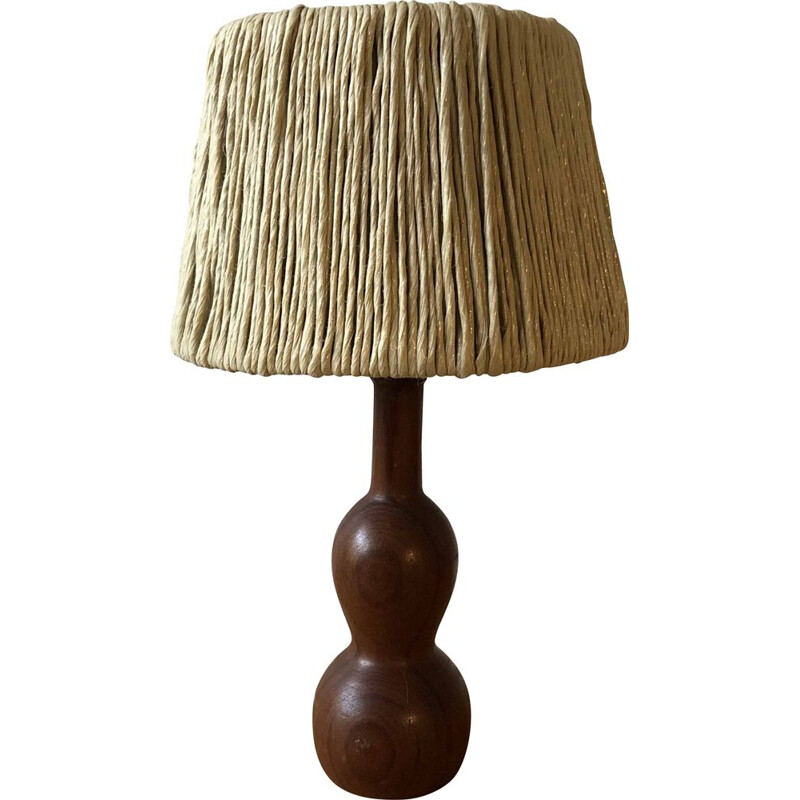 Vintage bedside lamp in wood and raffia, 1960 