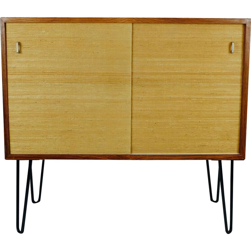 Vintage chest of drawers in rosewood with seagrass sliding doors and hairpin legs, 1960s 