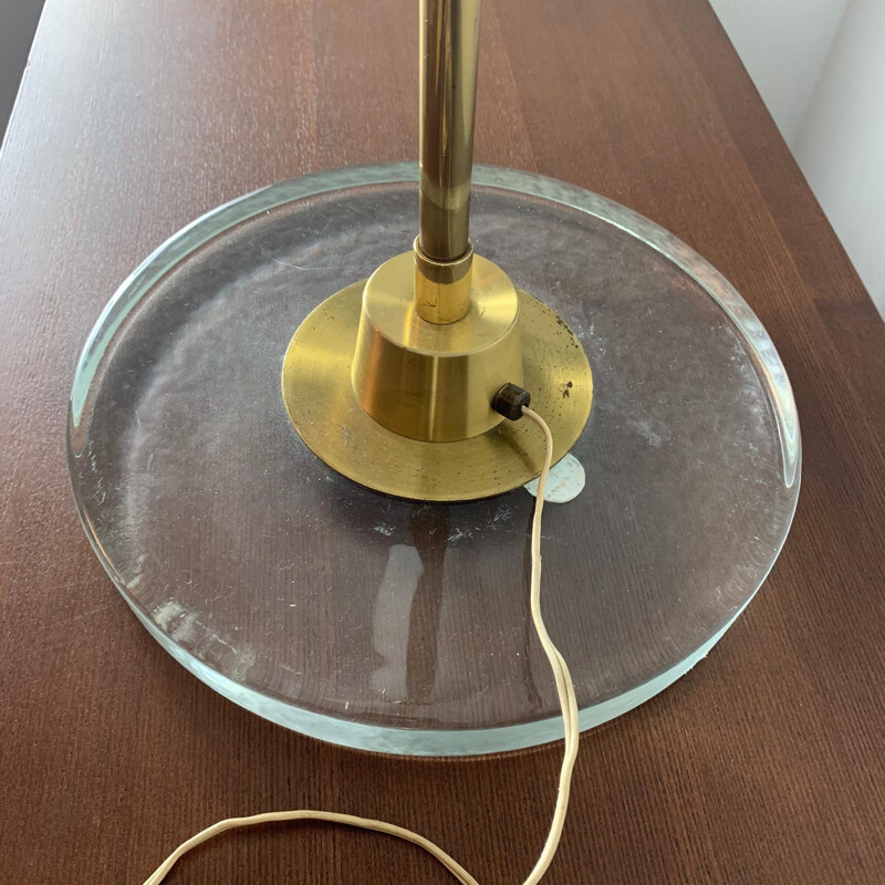 Vintage Stilnovo lamp in opaline, glass and brass