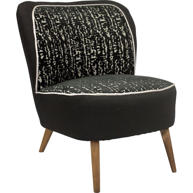 Vintage armchair with black jacquard velvet backrest