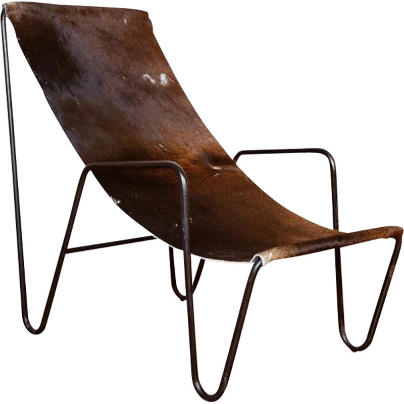 Vintage cowhide lounge armchair by Verner Panton, 1950