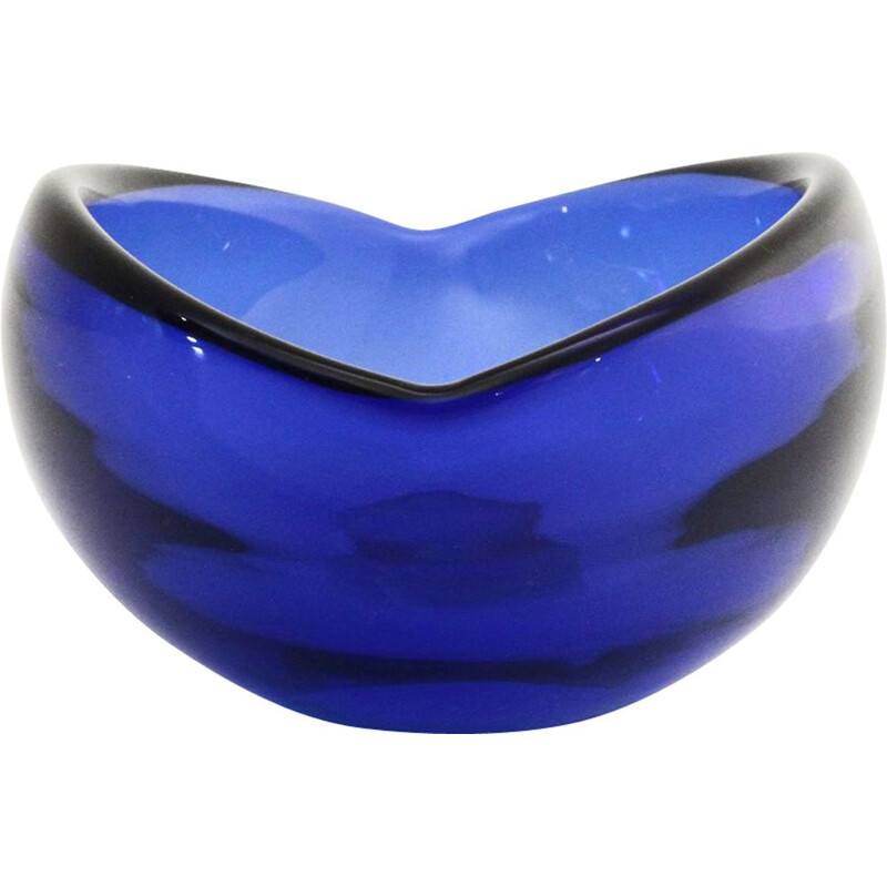 Vintage oval blue glass bowl, 1970s