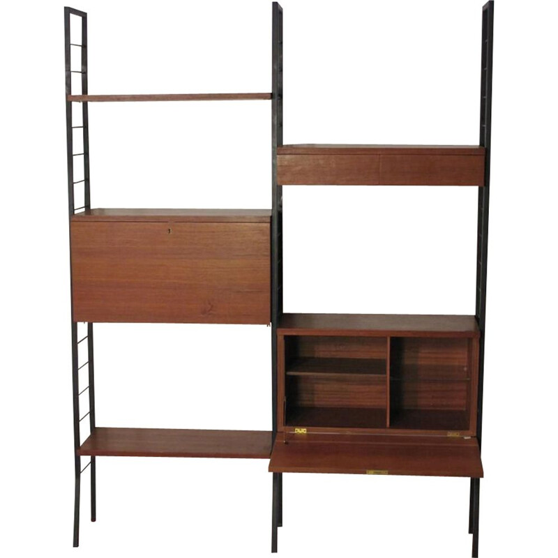 Vintage teak and black metal modular shelf system