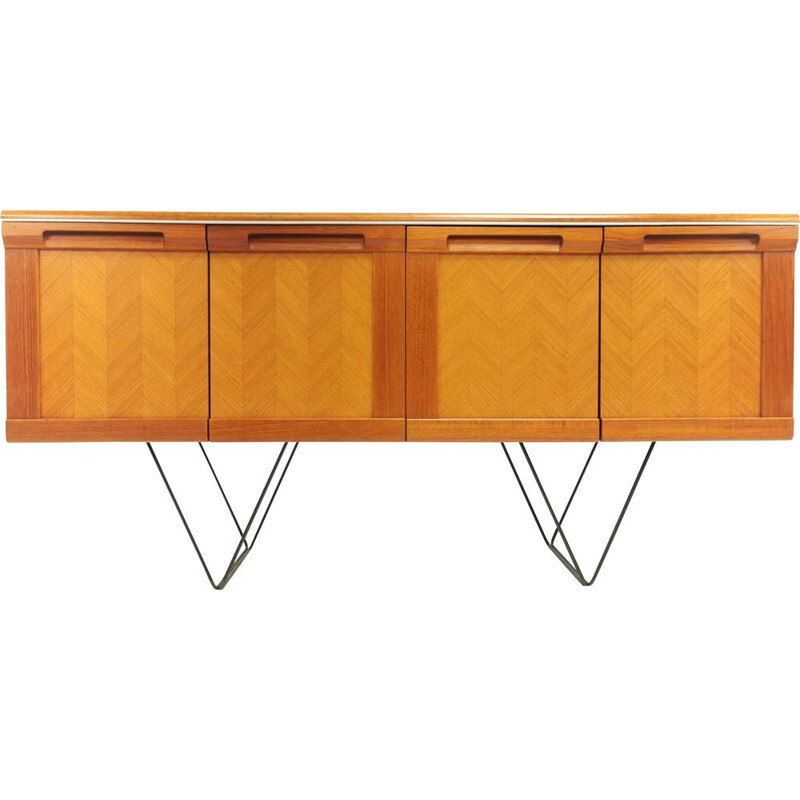 Vintage G Plan teak Herringbone sideboard with floating hairpin legs 