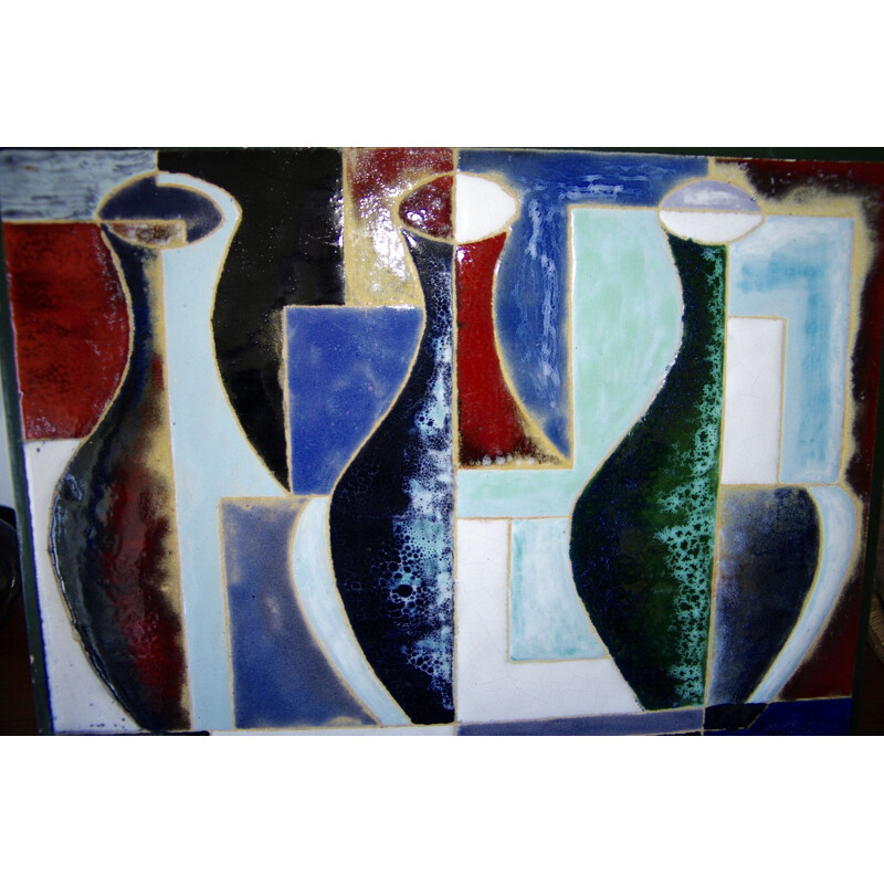 Panel de cerámica cubista vintage, 1977