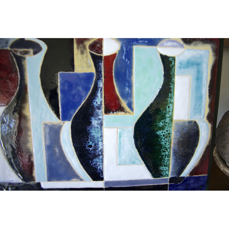 Vintage cubist ceramic panel, 1977