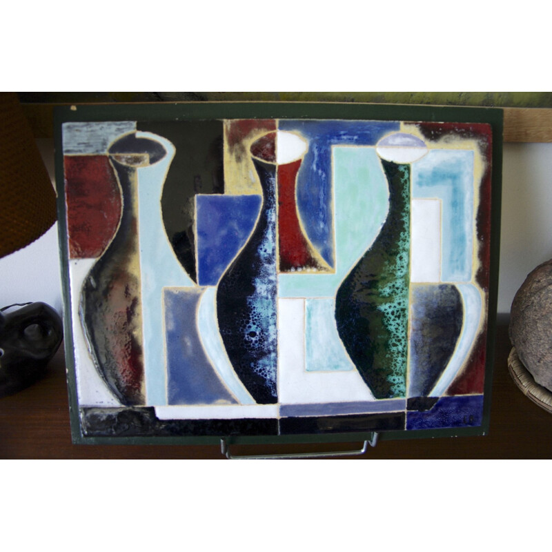 Vintage cubist ceramic panel, 1977