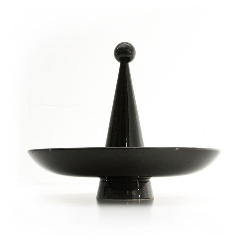 Centre de table vintage en céramique émaillée noire, 1960