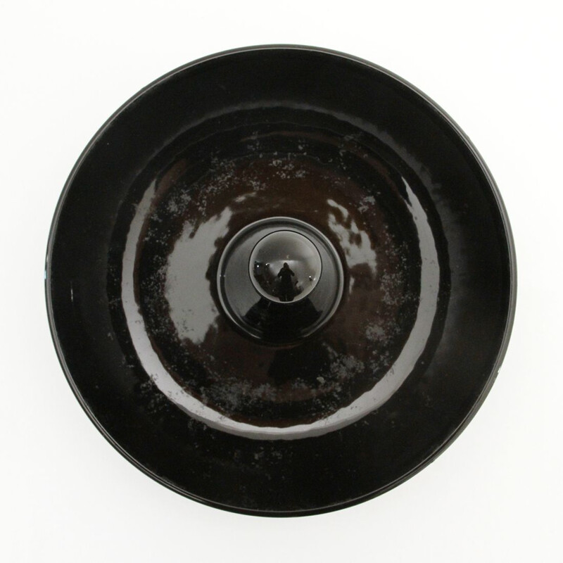 Vintage black glazed ceramic fruit bowl centerpiece, 1960s