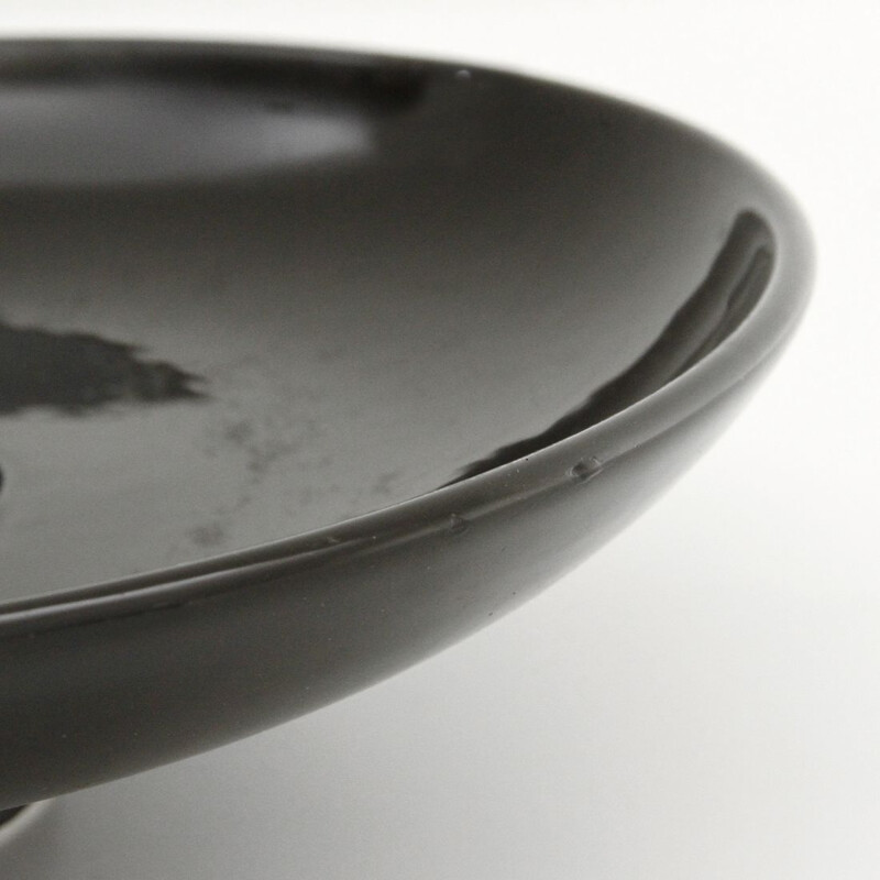 Vintage black glazed ceramic fruit bowl centerpiece, 1960s