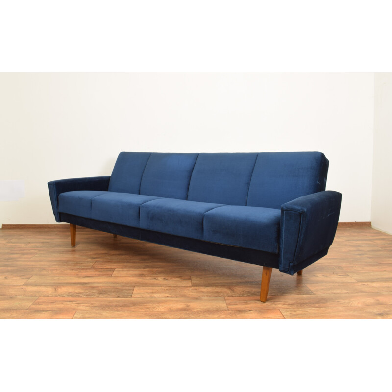 Vintage dark blue velvet sofa, Denmark, 1960s