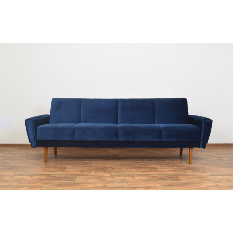 Vintage dark blue velvet sofa, Denmark, 1960s