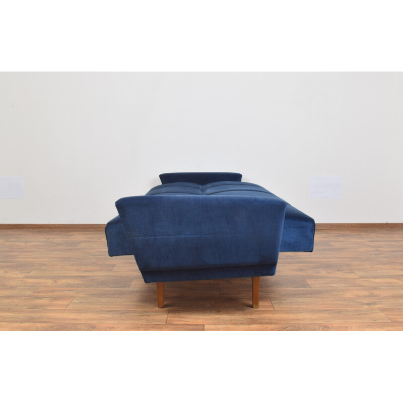 Vintage dark blue velvet sofa, Denmark, 1960s