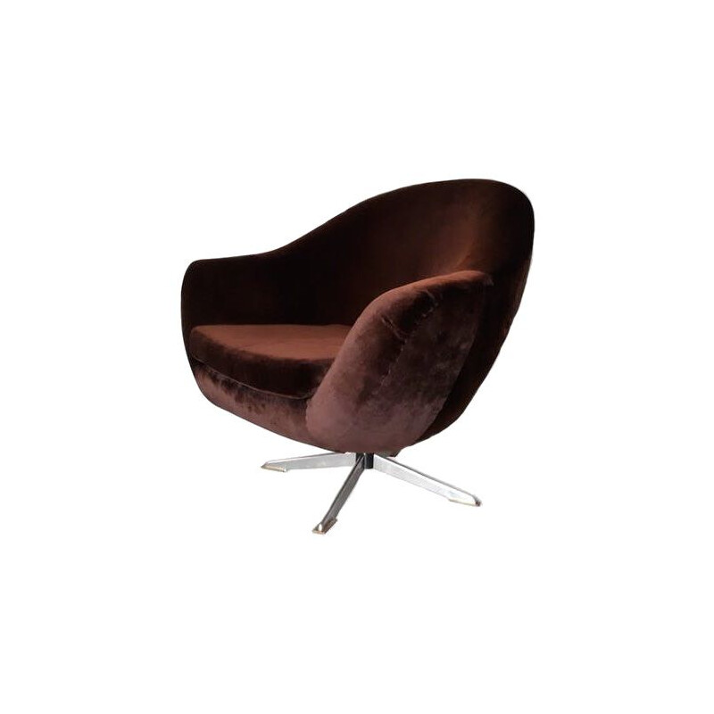 Vintage velvet swivel armchair, France, 1960s