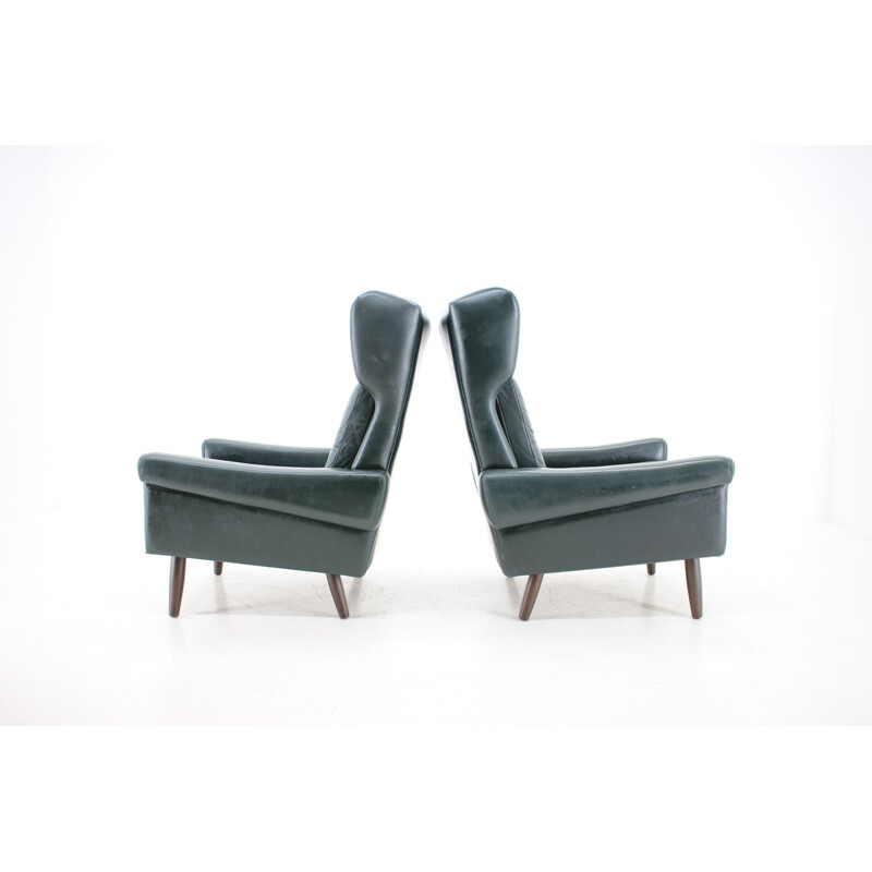 Vintage dark green leather armchair by Sven Skipper, Denmark, 1960s