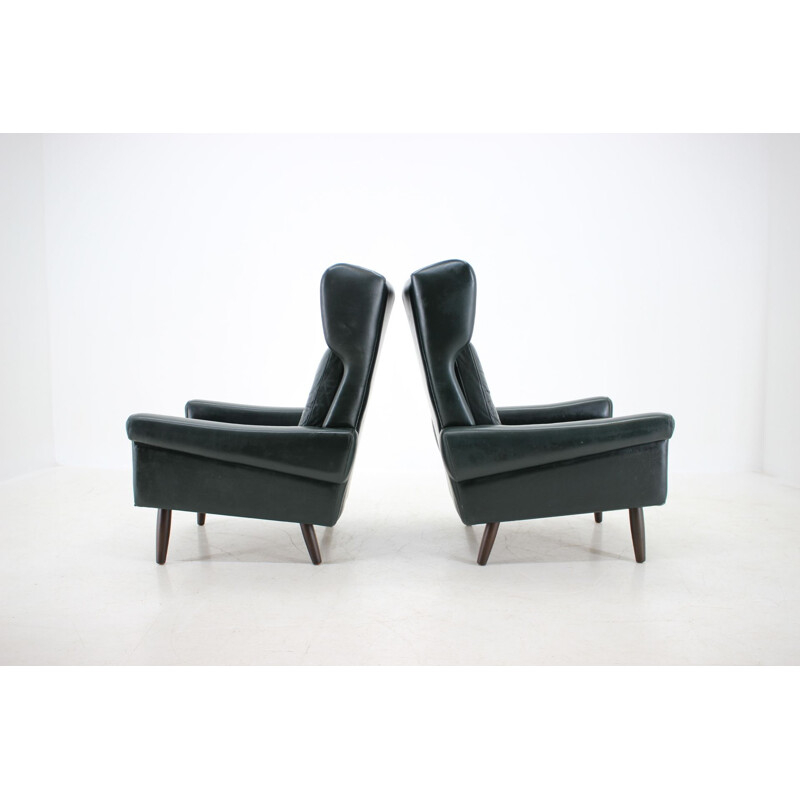 Fauteuil vintage en cuir vert foncé de Sven Skipper, Danemark, 1960