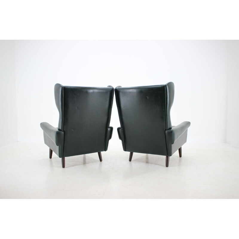 Vintage dark green leather armchair by Sven Skipper, Denmark, 1960s