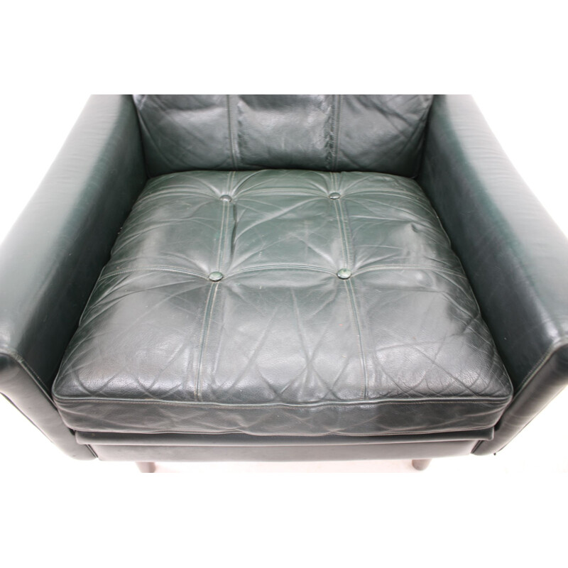 Vintage dark green leather armchair by Sven Skipper, Denmark, 1960s