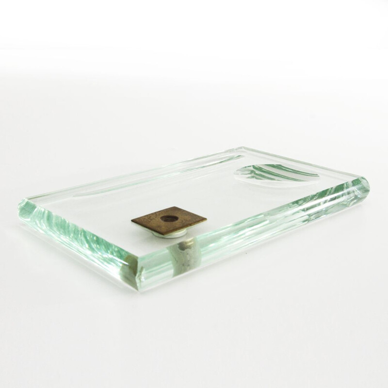 Vintage green glass desk pen holder, 1950s