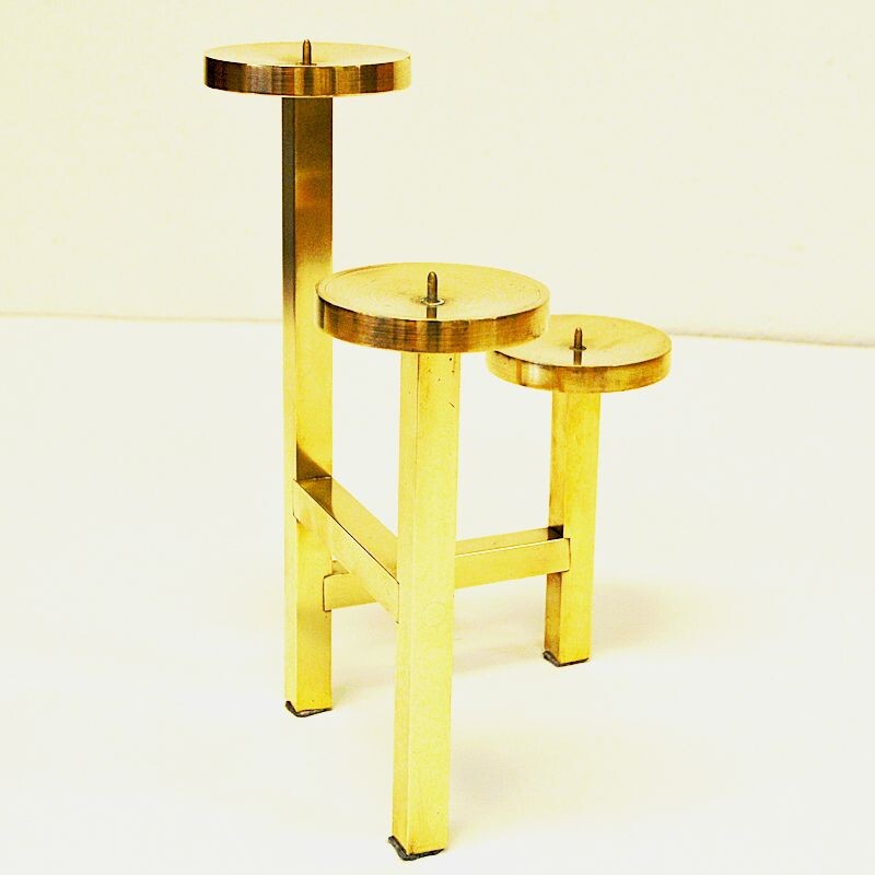 Vintage Scandinavian triangle brass candleholder 1970s