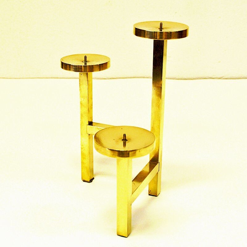 Vintage Scandinavian triangle brass candleholder 1970s