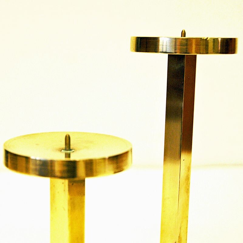 Vintage Scandinavian triangle brass candleholder 1970s