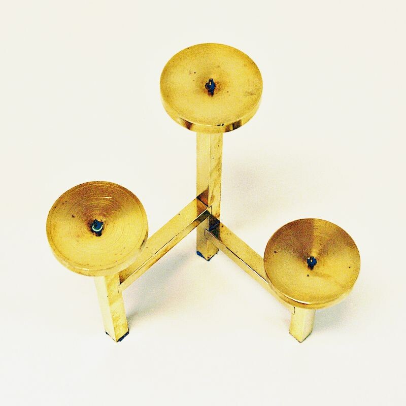 Vintage Scandinavian triangle brass candleholder 1970s