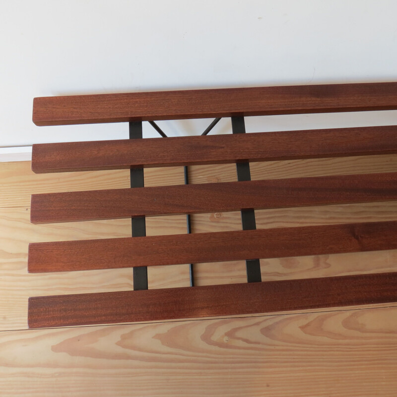 Vintage slatted Iroko bench in the style of Hille Interplan, 1960s 