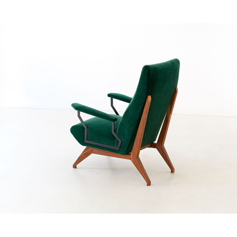 Vintage Italian armchair in green velvet