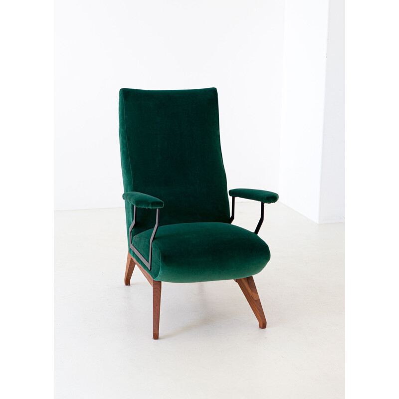 Vintage Italian armchair in green velvet