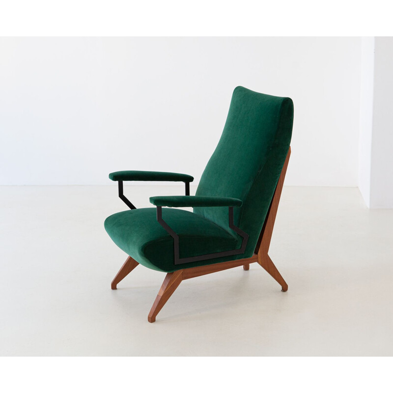 Vintage Italian armchair in green velvet