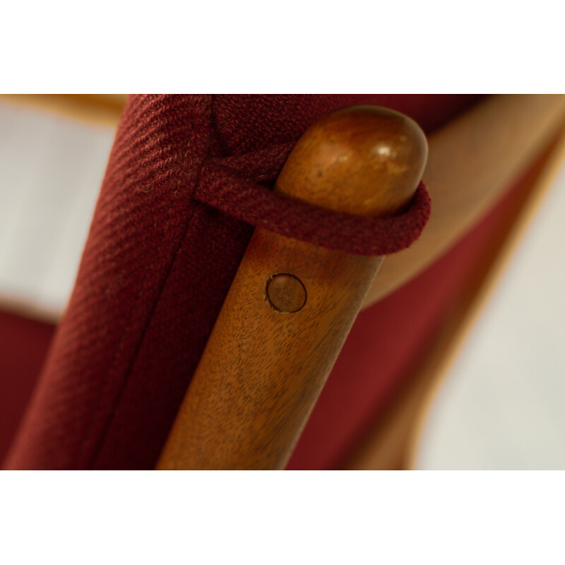 Pair of PJ112 mahogany and red wool armchairs by Ole Wanscher, 1951