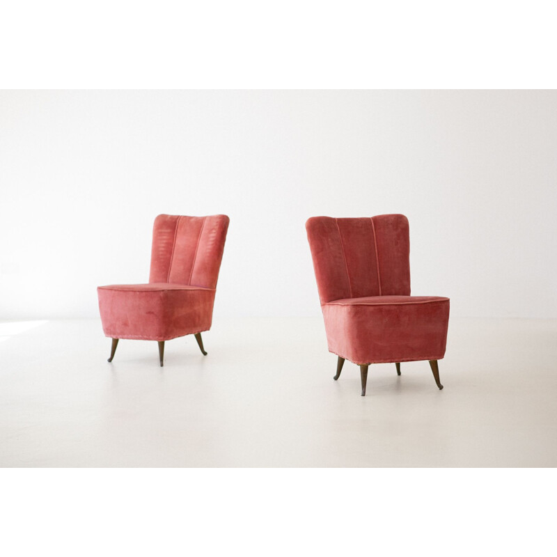 Paire de fauteuils en velours rose italien vintage par ISA, 1950