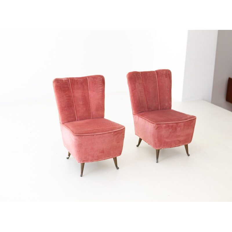 Pair of vintage Italian Pink Velvet Easy Chairs by ISA, 1950