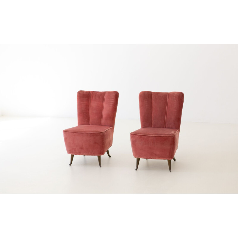 Pair of vintage Italian Pink Velvet Easy Chairs by ISA, 1950