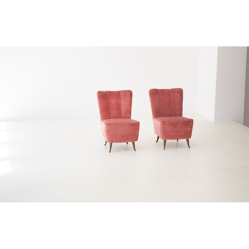 Pair of vintage Italian Pink Velvet Easy Chairs by ISA, 1950