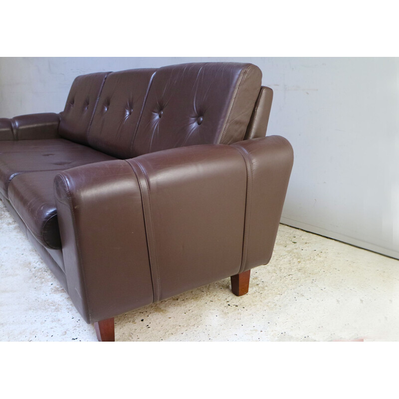 Vintage Danish leather 3 seat sofa, 1960