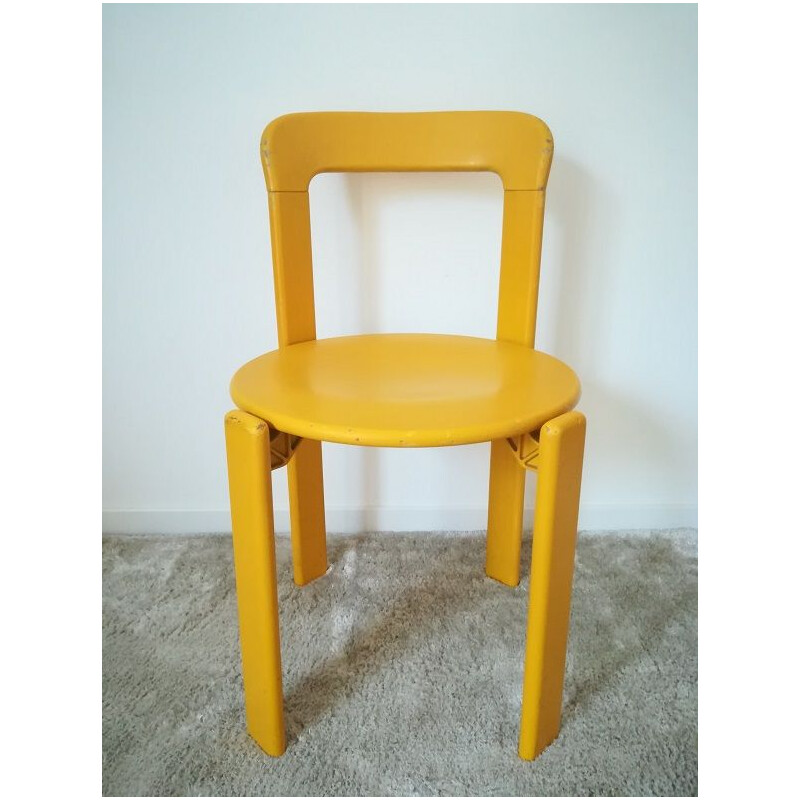 Suite of 6 vintage yellow chairs by Bruno Rey
