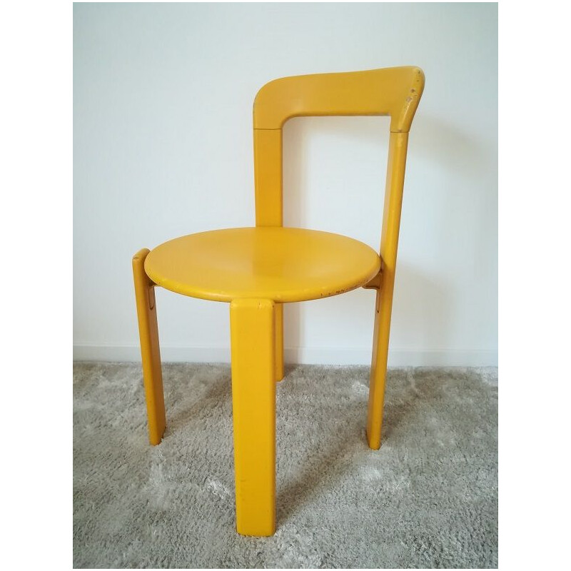 Suite of 6 vintage yellow chairs by Bruno Rey