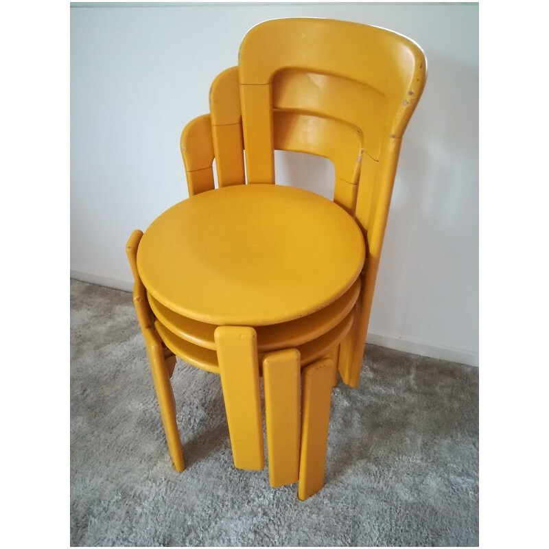 Suite of 6 vintage yellow chairs by Bruno Rey