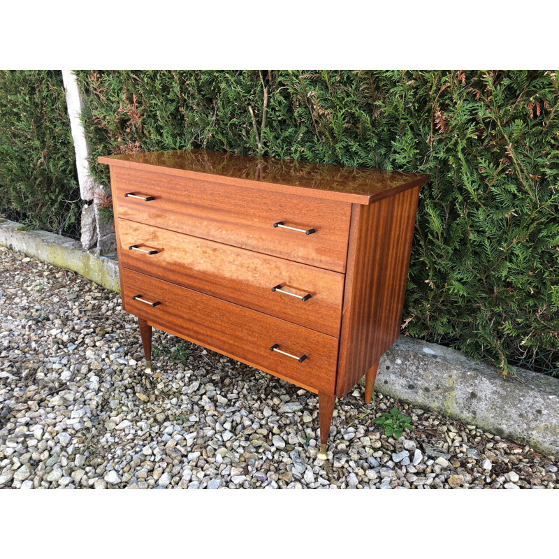 vintage lacquered chest of drawers, brass details 1950