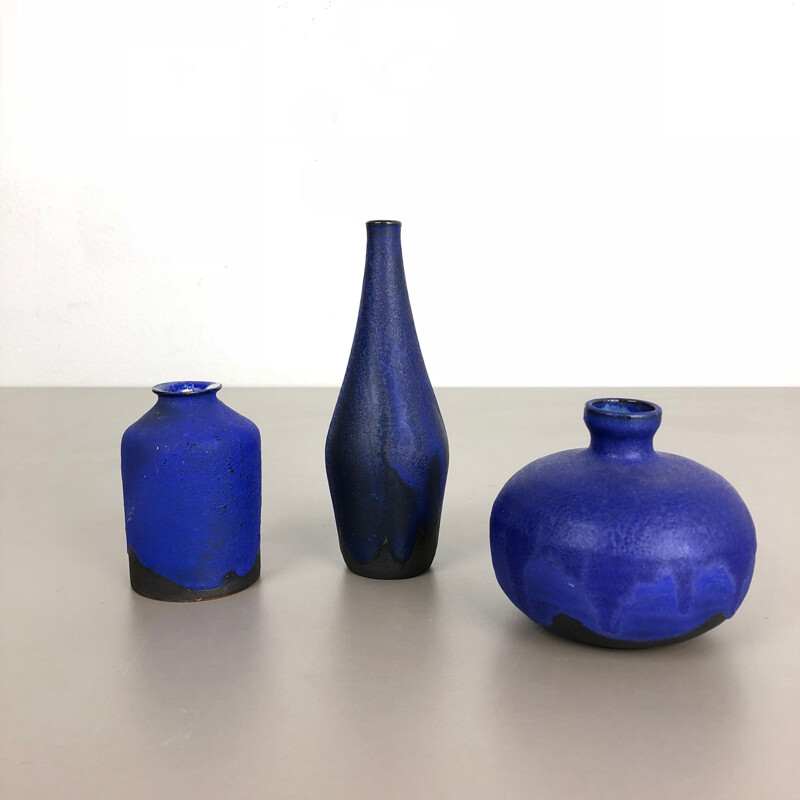 Ensemble de 3 vases vintage en céramique de studio par Gerhard Liebenthron, Allemagne 1960