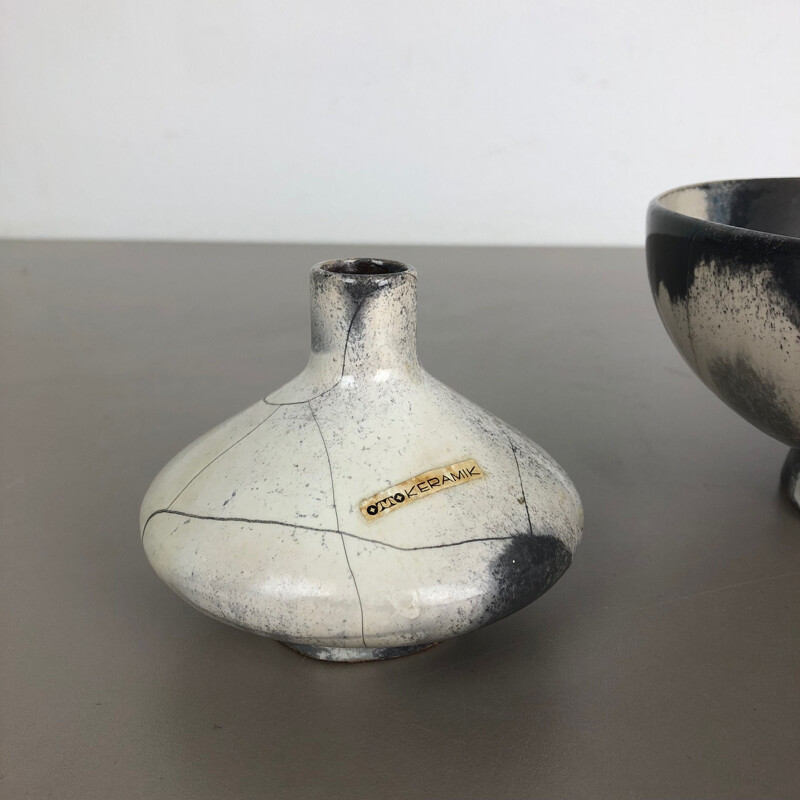Conjunto de 3 vasos de oficina de cerâmica cinzentos de Otto Keramik, Alemanha 1980
