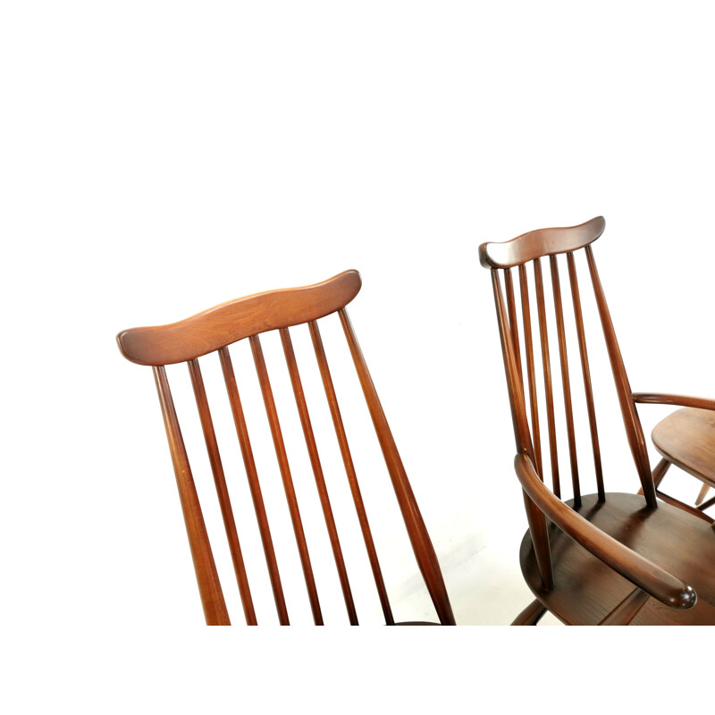 Ensemble de 4 chaises à repas vintage en orme et en hêtre par Ercolani 