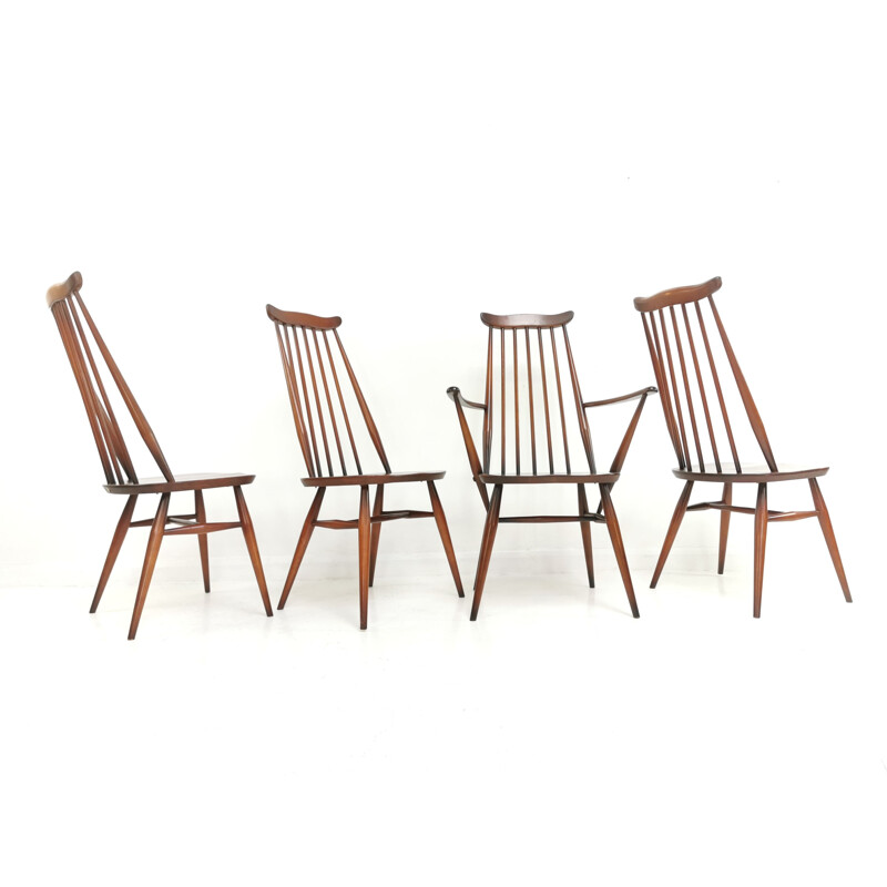 Ensemble de 4 chaises à repas vintage en orme et en hêtre par Ercolani 