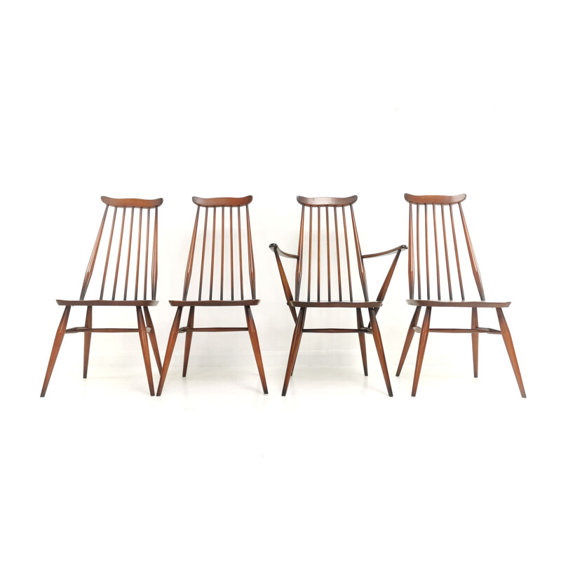 Set of 4 elm and beech vintage dining chairs by Ercolani 